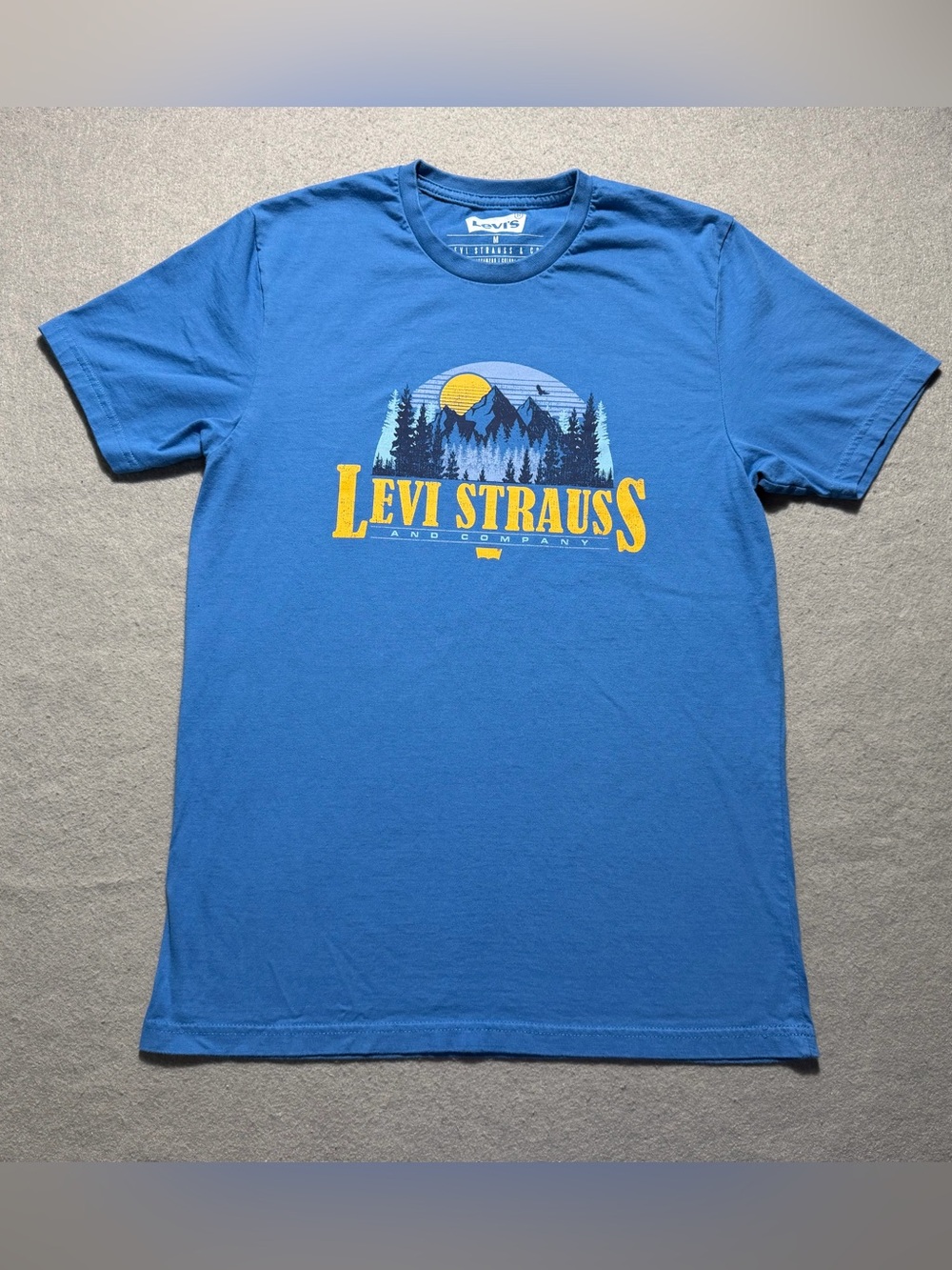 Levi’s Men’s Medium Sapphire Blue Mountain Sunset Graphic T-Shirt Outdoor Tee
